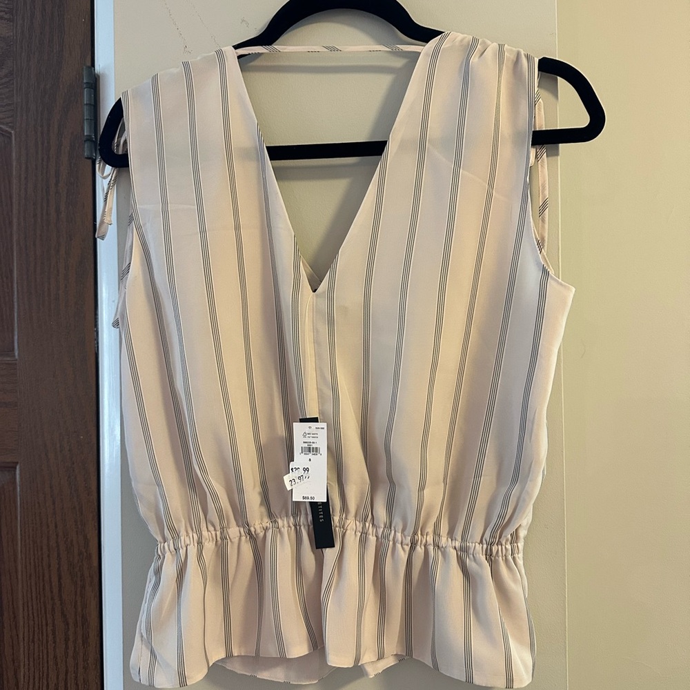 Banana Republic Cream and Black Striped V-Neck Blouse
